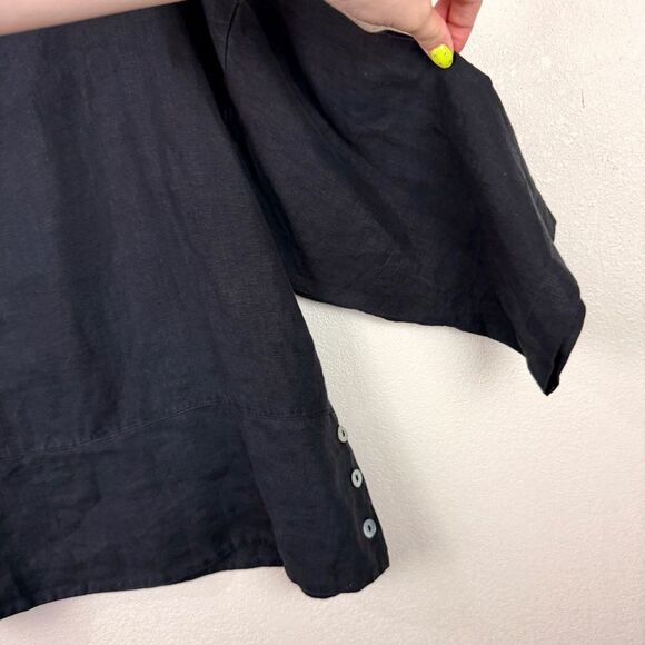 Bryn Walker Black Linen Lagenlook Artsy Blouse Top Medium - Picture 3 of 8